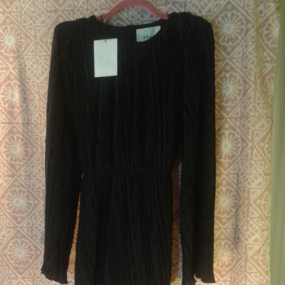 NEW! Designer RÓHE Black Plissé-crepe Midi-Dress